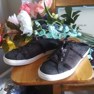 Free People Black Satin Sneaker Mules